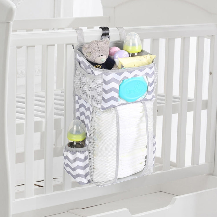 Baby Crib Hanging Bag Multifunctional Detachable Bed Diaper Toy Storage Bag(Gray Snow)