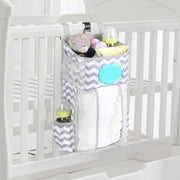 Baby Crib Hanging Bag Multifunctional Detachable Bed Diaper Toy Storage Bag(Gray Snow)