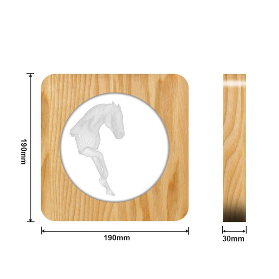 FS-A3762W 3D Horse Wooden Table Lamp Bedroom Night Light(Warm White Light)