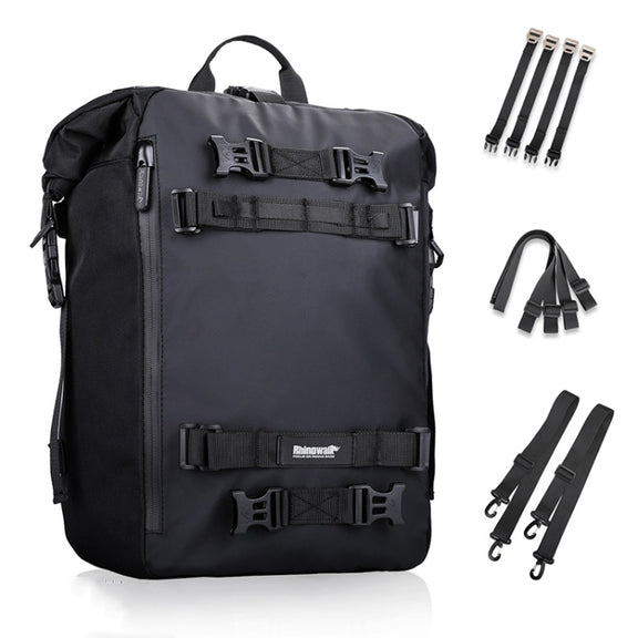 Rhinowalk Multi-Function Motorcycle Rear Seat Bag Combination Rear Shelf Pannier, Colour: Black 20L