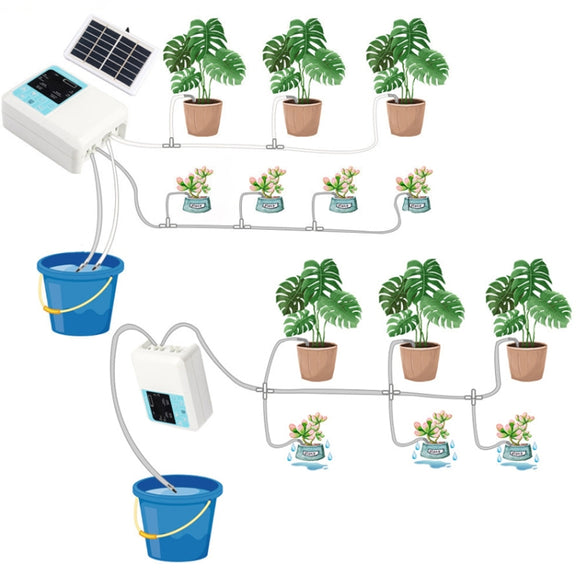 G89456 Solar Intelligent Voice Timing Automatic Flower Watering Device Lazy Plant Dripper, Specification: Single Pump 10 Sets(White)
