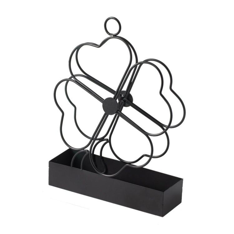 Simple Hangable Wrought Iron Mosquito Coil Holder Portable Fireproof Mosquito Coil Tray Incense Burner Ornaments Four Leaf Grass  (Black)