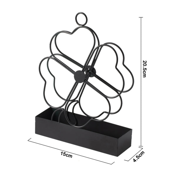 Simple Hangable Wrought Iron Mosquito Coil Holder Portable Fireproof Mosquito Coil Tray Incense Burner Ornaments Four Leaf Grass  (Black)