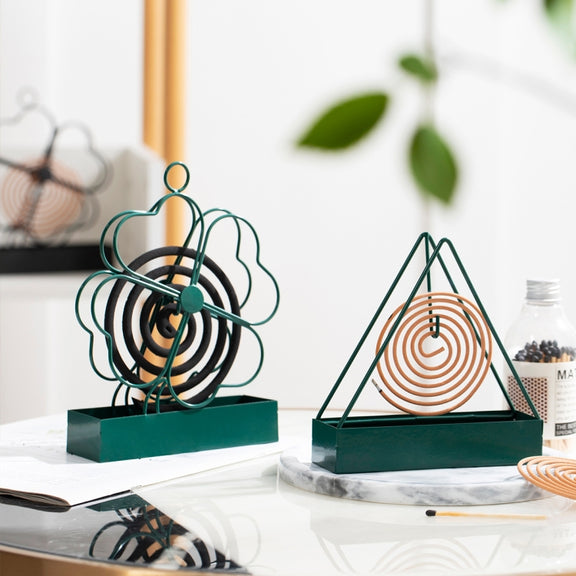 Simple Hangable Wrought Iron Mosquito Coil Holder Portable Fireproof Mosquito Coil Tray Incense Burner Ornaments Triangle ( Ink Green)