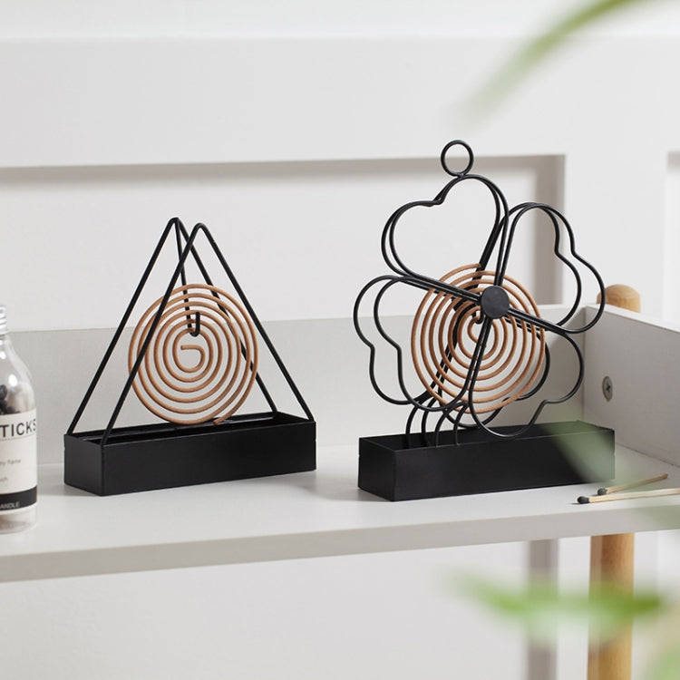 Simple Hangable Wrought Iron Mosquito Coil Holder Portable Fireproof Mosquito Coil Tray Incense Burner Ornaments Triangle (Black)