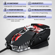 T-WOLF V10 USB Interface 7 Buttons 6400 DPI Gaming Wired Mouse Custom Macro Programming 4-Color Breathing Light Gaming Mouse, Cable Length: 1.5m(Gun Color)