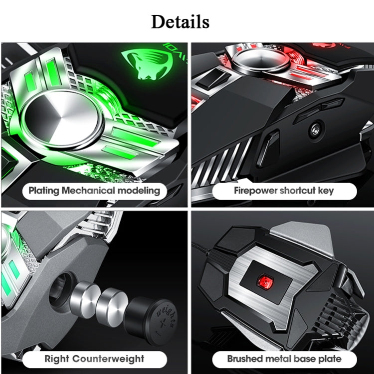 T-WOLF V10 USB Interface 7 Buttons 6400 DPI Gaming Wired Mouse Custom Macro Programming 4-Color Breathing Light Gaming Mouse, Cable Length: 1.5m(Gun Color)