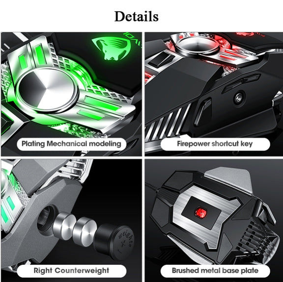 T-WOLF V10 USB Interface 7 Buttons 6400 DPI Gaming Wired Mouse Custom Macro Programming 4-Color Breathing Light Gaming Mouse, Cable Length: 1.5m(Gun Color)