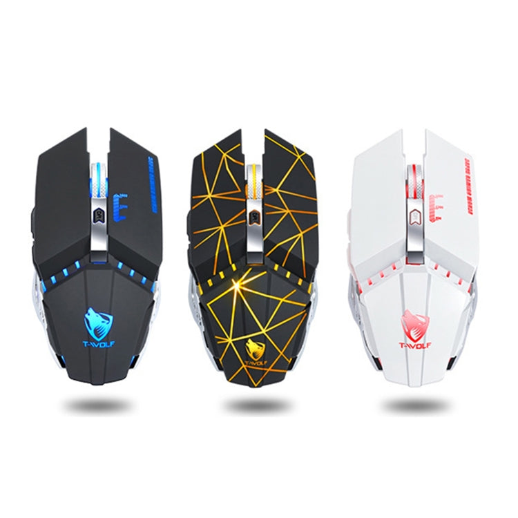 T-WOLF Q15 6-Buttons 1600 DPI Wireless Rechargeable Mute Office Gaming Mouse with 7 Color Breathing Light(Pearl White)