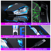 T-WOLF Q15 6-Buttons 1600 DPI Wireless Rechargeable Mute Office Gaming Mouse with 7 Color Breathing Light(Technology Black)