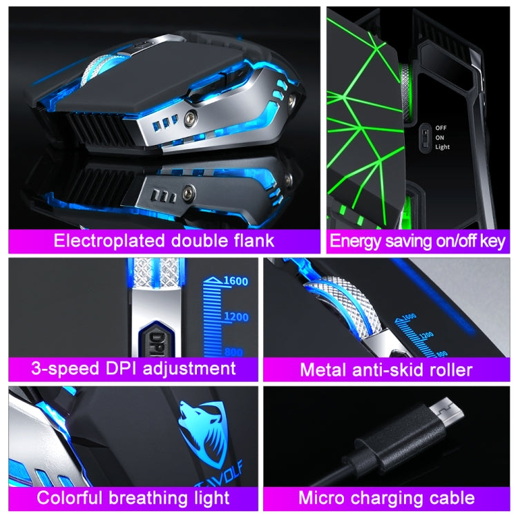 T-WOLF Q15 6-Buttons 1600 DPI Wireless Rechargeable Mute Office Gaming Mouse with 7 Color Breathing Light(Pearl White)