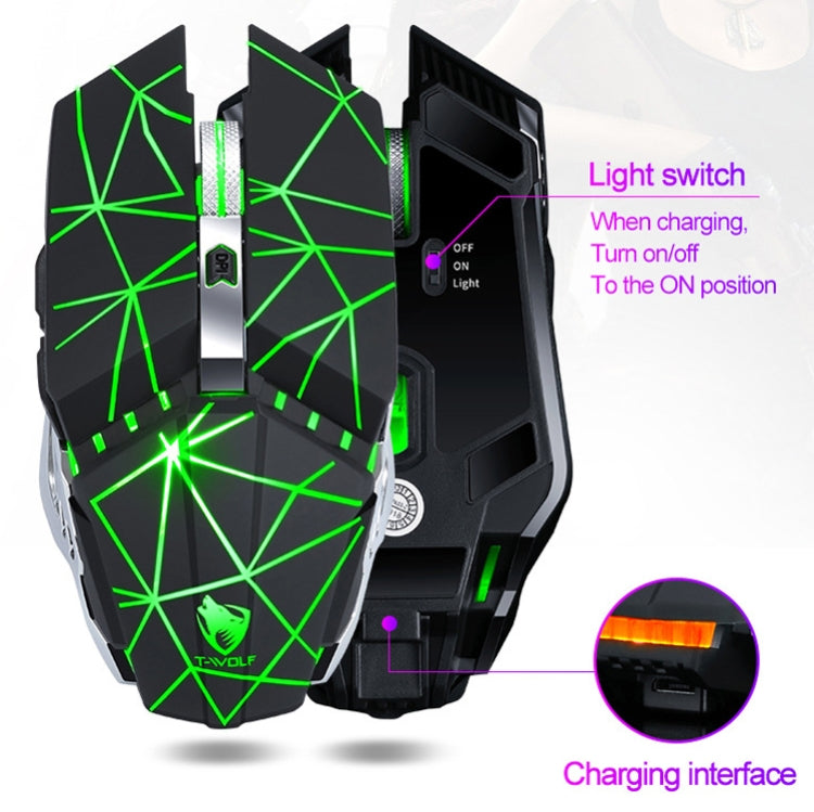 T-WOLF Q15 6-Buttons 1600 DPI Wireless Rechargeable Mute Office Gaming Mouse with 7 Color Breathing Light(Pearl White)