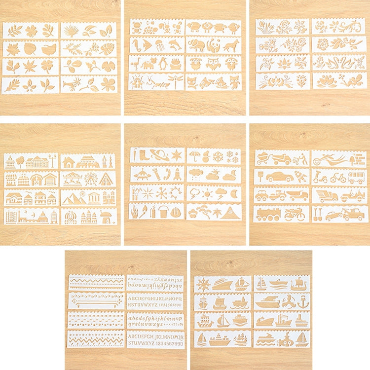HB-9 Long Series 8 in 1 Drawing Ruler Hand Account Multi-Function Hollow Flower Edge Filling Template(Flowers)