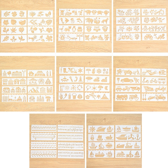 HB-9 Long Series 8 in 1 Drawing Ruler Hand Account Multi-Function Hollow Flower Edge Filling Template(Flowers)