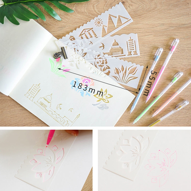 HB-9 Long Series 8 in 1 Drawing Ruler Hand Account Multi-Function Hollow Flower Edge Filling Template(Flowers)