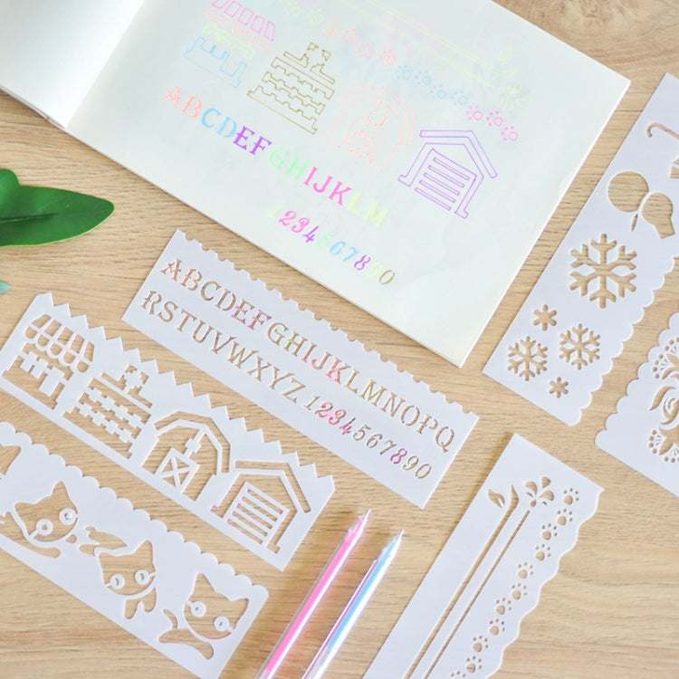 HB-9 Long Series 8 in 1 Drawing Ruler Hand Account Multi-Function Hollow Flower Edge Filling Template(Flowers)