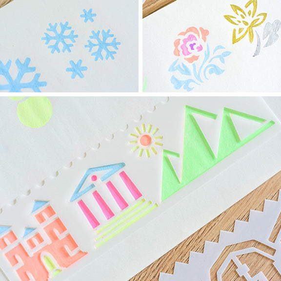 HB-9 Long Series 8 in 1 Drawing Ruler Hand Account Multi-Function Hollow Flower Edge Filling Template(Flowers)