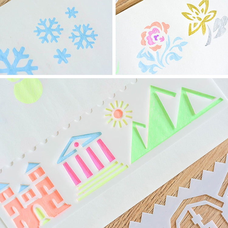 HB-9 Long Series 8 in 1 Drawing Ruler Hand Account Multi-Function Hollow Flower Edge Filling Template(Flowers)
