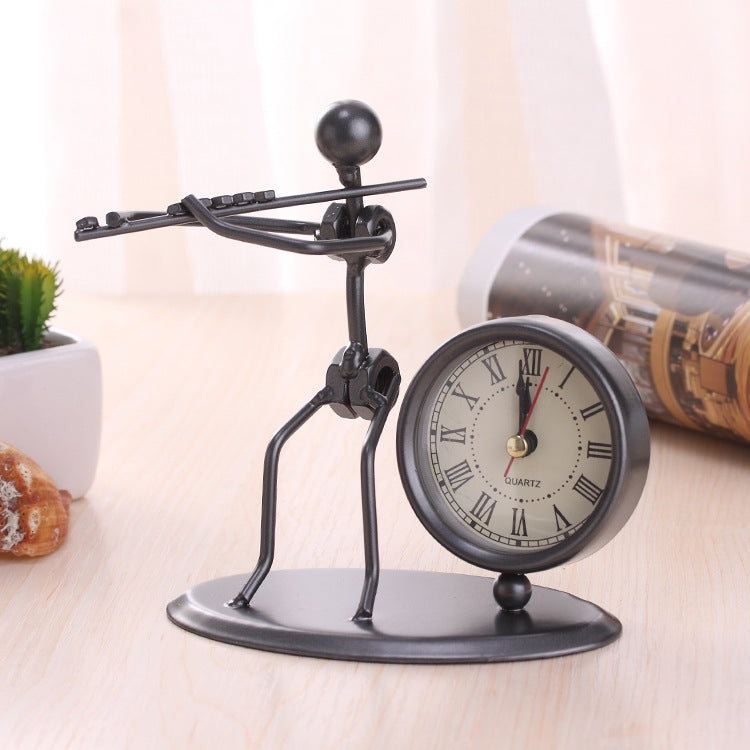 Iron Stainless Steel Small Table Clock Retro Personality Clock Birthday Gift(C63 Flute Clock)