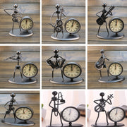 Iron Stainless Steel Small Table Clock Retro Personality Clock Birthday Gift(C67 French Horn Clock)