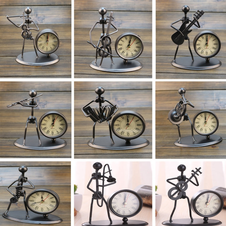 Iron Stainless Steel Small Table Clock Retro Personality Clock Birthday Gift(C66 Trombone Clock)