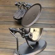 Iron Stainless Steel Small Table Clock Retro Personality Clock Birthday Gift(C66 Trombone Clock)