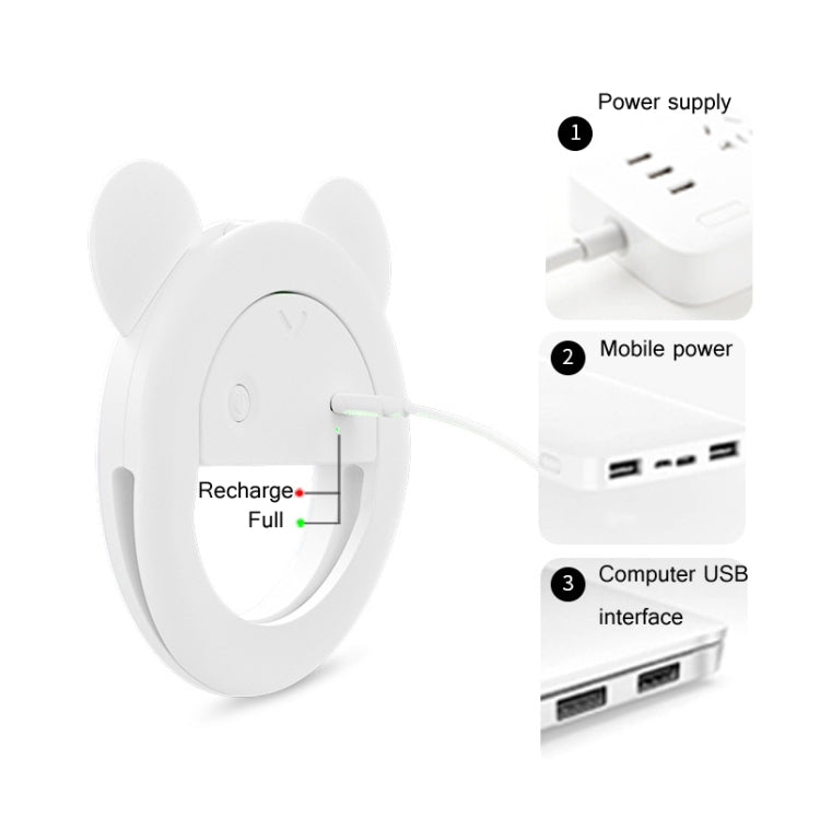 2 PCS XJ17 Large-Capacity Live Video Conference Fill Light Ring Light Mobile Phone Selfie LED Fill Light(Bear Ear)