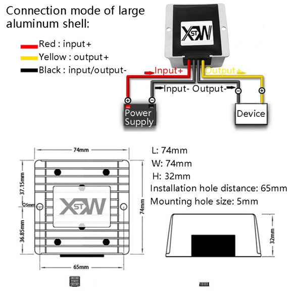 XWST DC 12/24V To 5V Converter Step-Down Vehicle Power Module, Specification: 12/24V to 5V 20A Large Aluminum Shell