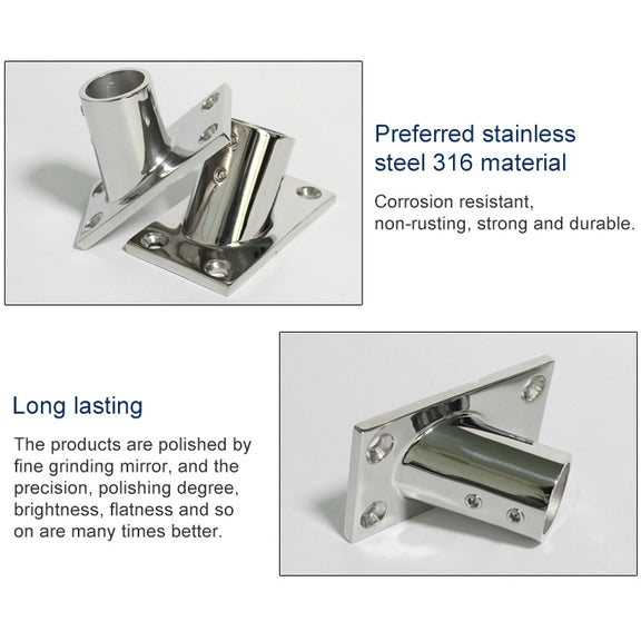 Thicken 316 Stainless Steel 60-Degree Square Tube Base Marine Boat Hardwares, Specifications: 22mm