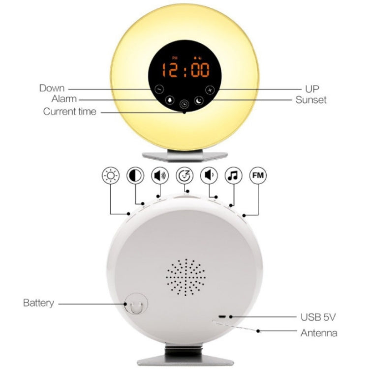 Simulated Sunrise And Sunset Sleep Light Alarm Clock with FM Radio(EU Plug)