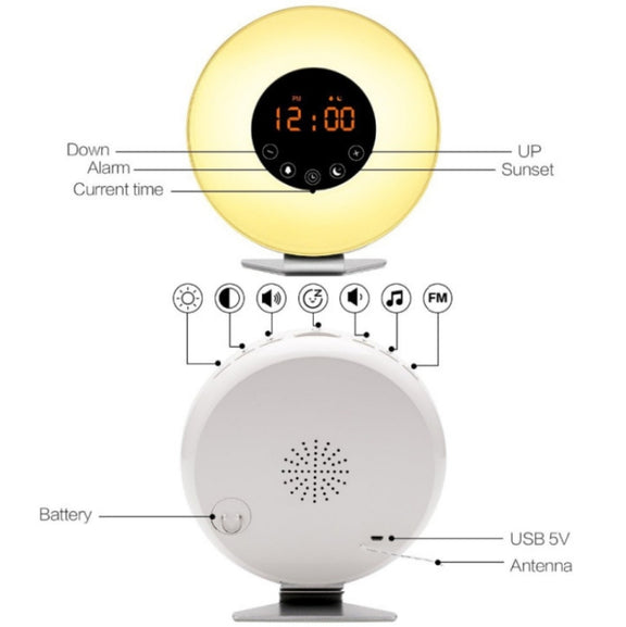 Simulated Sunrise And Sunset Sleep Light Alarm Clock with FM Radio(EU Plug)