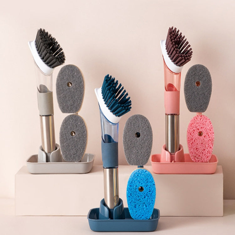 Kitchen Oil Dirty Pan Brush Can Add Detergent Sponge Brush Long Handle Cleaning Brush(Gray)