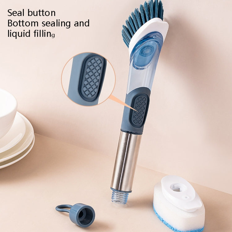 Kitchen Oil Dirty Pan Brush Can Add Detergent Sponge Brush Long Handle Cleaning Brush(Gray)