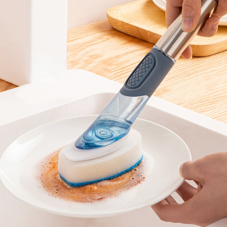 Kitchen Oil Dirty Pan Brush Can Add Detergent Sponge Brush Long Handle Cleaning Brush(Gray)