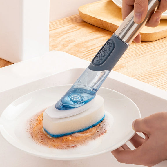 Kitchen Oil Dirty Pan Brush Can Add Detergent Sponge Brush Long Handle Cleaning Brush(Gray)
