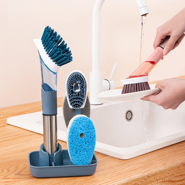 Kitchen Oil Dirty Pan Brush Can Add Detergent Sponge Brush Long Handle Cleaning Brush(Gray)