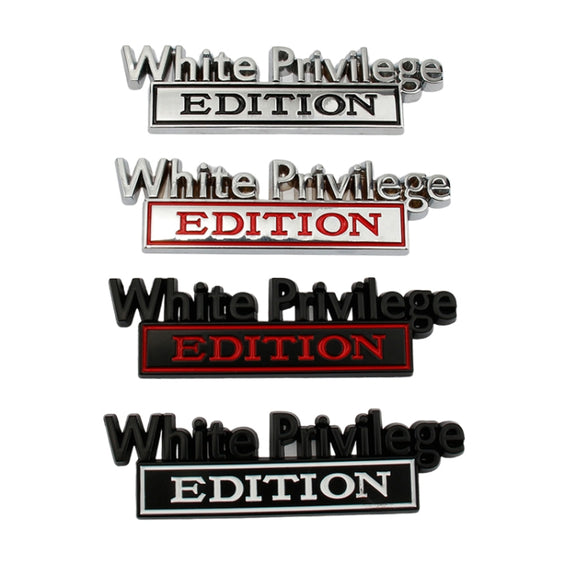 2 PCS Car Metal Leaf Board Car Logo White Privilege Edition Modified Car Body Sticker Sign(Silver Black)