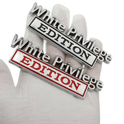2 PCS Car Metal Leaf Board Car Logo White Privilege Edition Modified Car Body Sticker Sign(Black White)