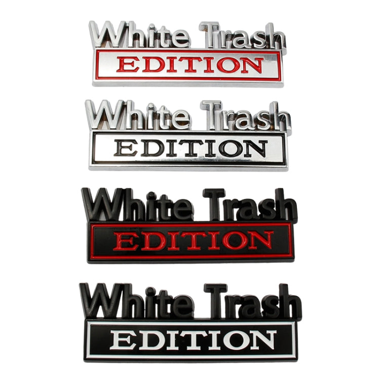 2 PCS Car Metal Modification Standard White Trash Edition Car Label Stickers(Silver Red)