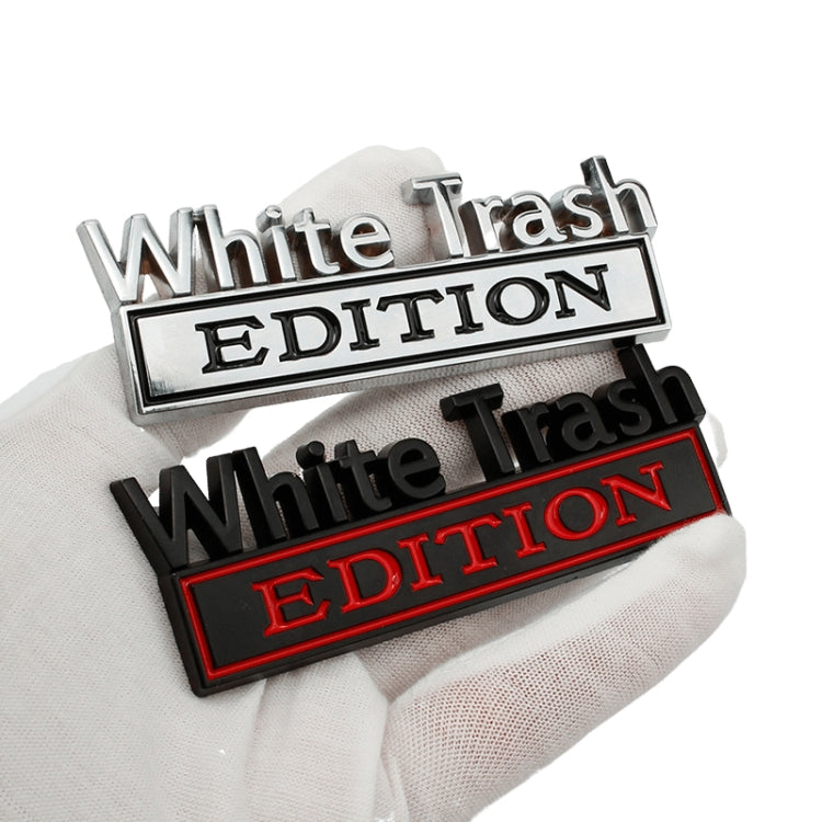 2 PCS Car Metal Modification Standard White Trash Edition Car Label Stickers(Black Red)