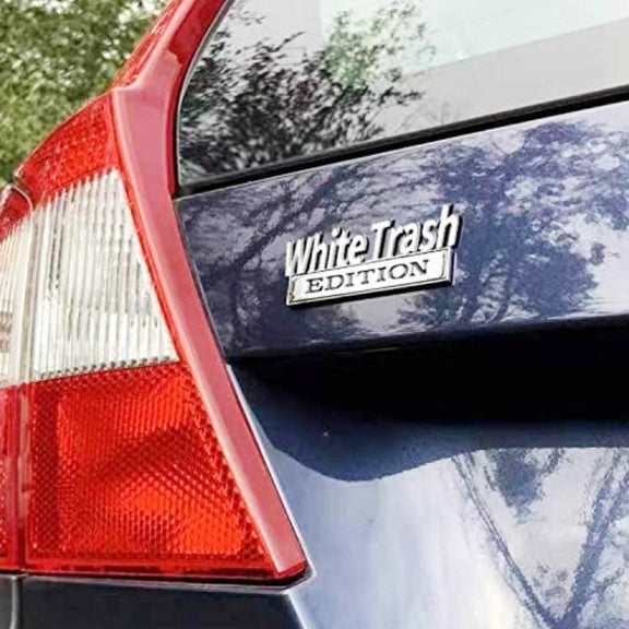 2 PCS Car Metal Modification Standard White Trash Edition Car Label Stickers(Silver Red)