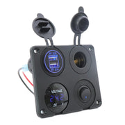 Automobile Motorcycle Ship Modified Universal Dual USB Socket Voltage Measuring Machine Switch 4 In 1 Combined Panel, Model: P15+D3+Y2+K5(Blue Light)