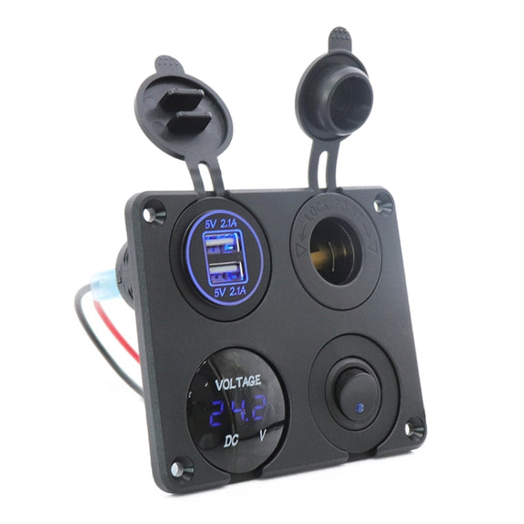 Automobile Motorcycle Ship Modified Universal Dual USB Socket Voltage Measuring Machine Switch 4 In 1 Combined Panel, Model: P15+D3+Y2+K5(Blue Light)