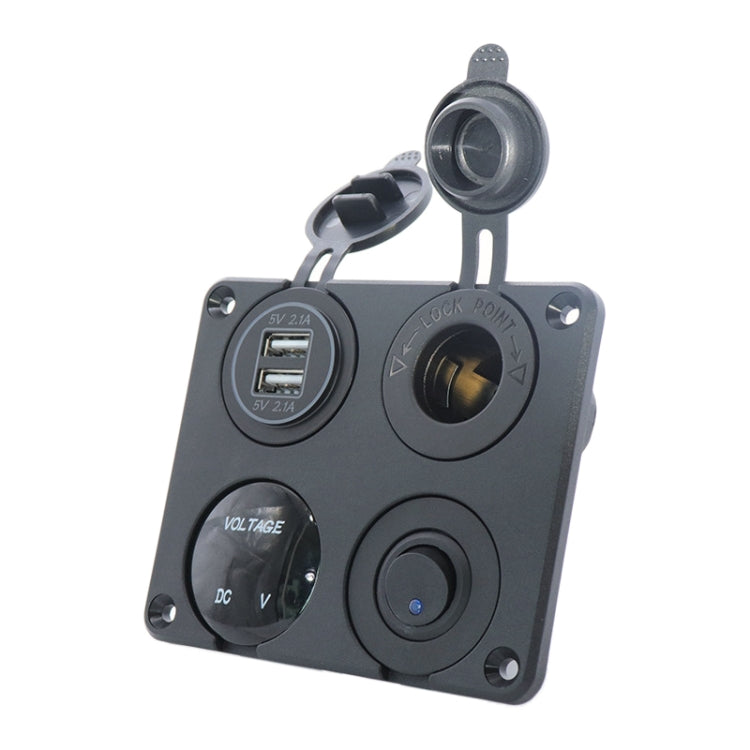 Automobile Motorcycle Ship Modified Universal Dual USB Socket Voltage Measuring Machine Switch 4 In 1 Combined Panel, Model: P15+D3+Y2+K5(Blue Light)