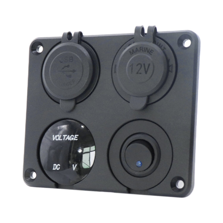 Automobile Motorcycle Ship Modified Universal Dual USB Socket Voltage Measuring Machine Switch 4 In 1 Combined Panel, Model: P15+D3+Y2+K5(Blue Light)