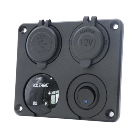 Automobile Motorcycle Ship Modified Universal Dual USB Socket Voltage Measuring Machine Switch 4 In 1 Combined Panel, Model: P15+D3+Y2+K5(Blue Light)