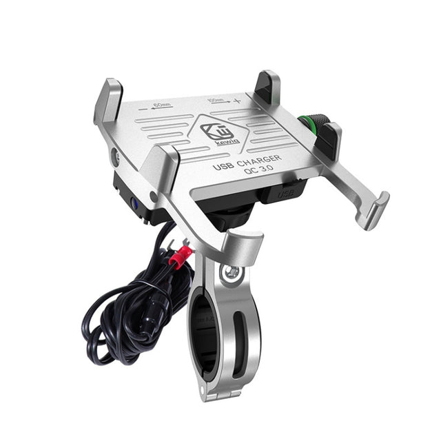 Kewig M6-S 12V Motorcycle Water-resistant Aluminum Alloy Mobile Phone Bracket With QC3.0 Fast Charging(Silver)