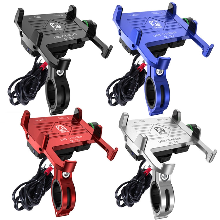 Kewig M6-S 12V Motorcycle Water-resistant Aluminum Alloy Mobile Phone Bracket With QC3.0 Fast Charging(Red)