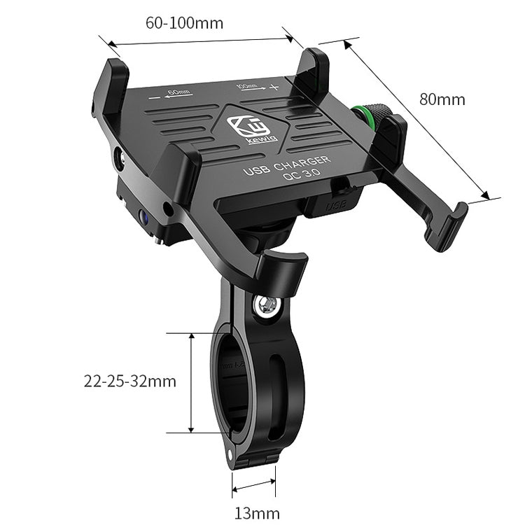 Kewig M6-S 12V Motorcycle Water-resistant Aluminum Alloy Mobile Phone Bracket With QC3.0 Fast Charging(Red)