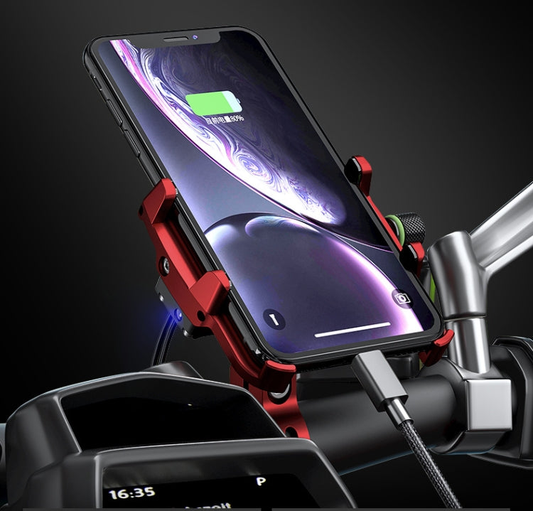 Kewig M6-S 12V Motorcycle Water-resistant Aluminum Alloy Mobile Phone Bracket With QC3.0 Fast Charging(Red)